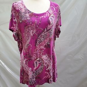 Simply Emma print blouse, short sleeve, 2X